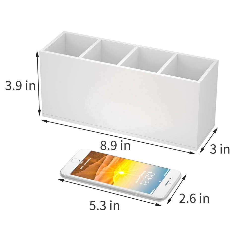 NIUBEE Acrylic Pen Holder 4 Compartments, White Pencil Organizer Cup for Countertop Desk Accessory
