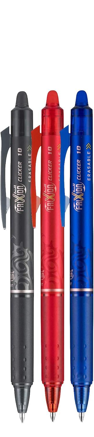 Advantage Gifts Clicker Retractable Erasable Gel Pen, Black/Blue/Red Bold Point, 3-pk; Bundle with