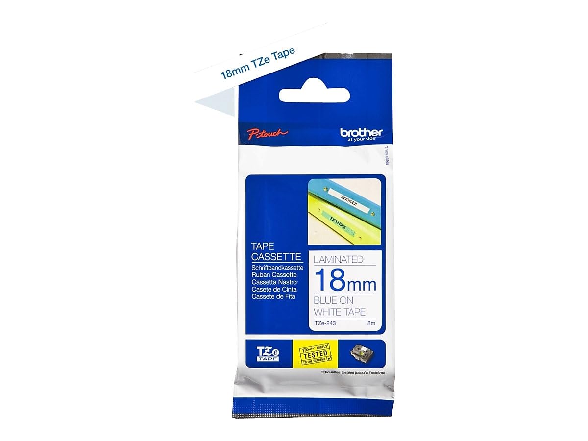Brother Tape, Retail Packaging, 3/4 Inch, Blue on White (TZe243)