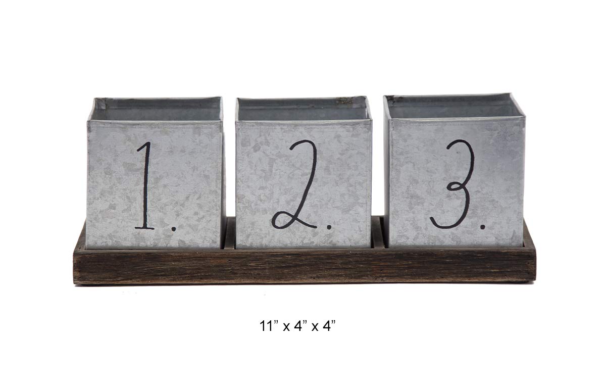 Rae Dunn Decorative Pencil Cup – Galvanized Steel Desktop Stationary Holder - 3 Compartment