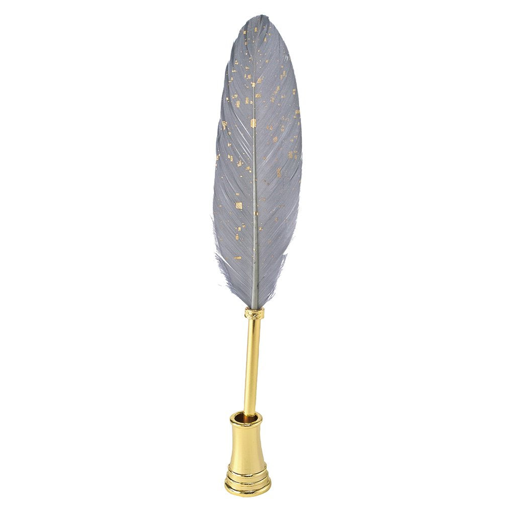 SPICE OF LIFE Feather Quill Pen & Stand Holder - Sparkling Grey - Ballpen Set, Office/School