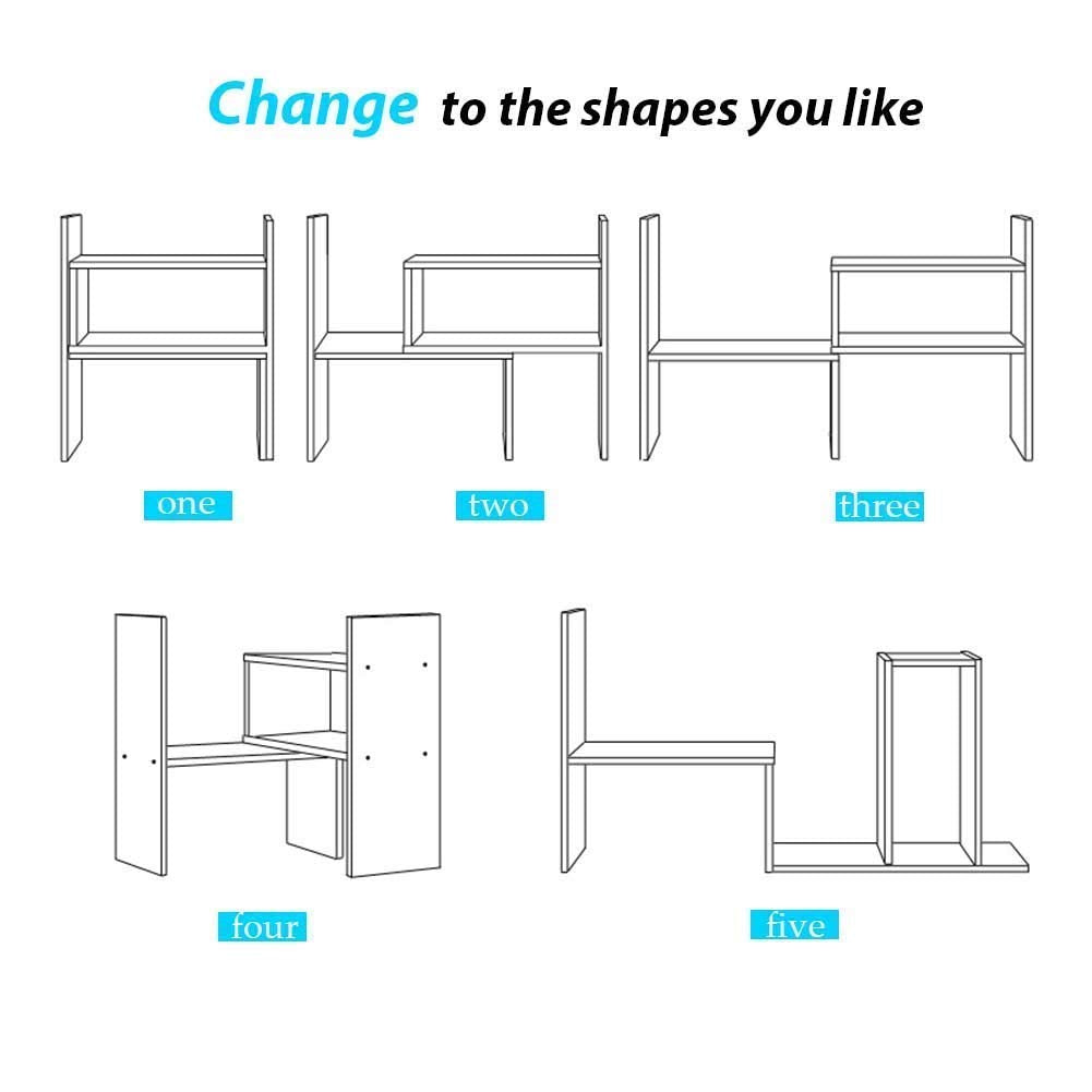 Sorfity Expandable Wood Desktop Bookshelf Desktop Organizer Office Storage Rack Wood Display Shelf