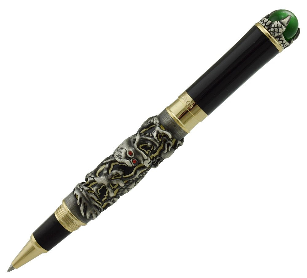 Jinhao Gray Dragon Playing Pearl Roller Ball Pen with Jewelry on Top with Pen Pouch for Journal