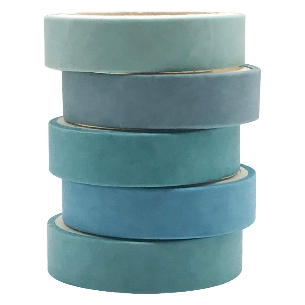 EnYan 5 Rolls Vintage Blue Washi Tape Set, Japanese Masking Decorative Tapes for DIY Crafts and