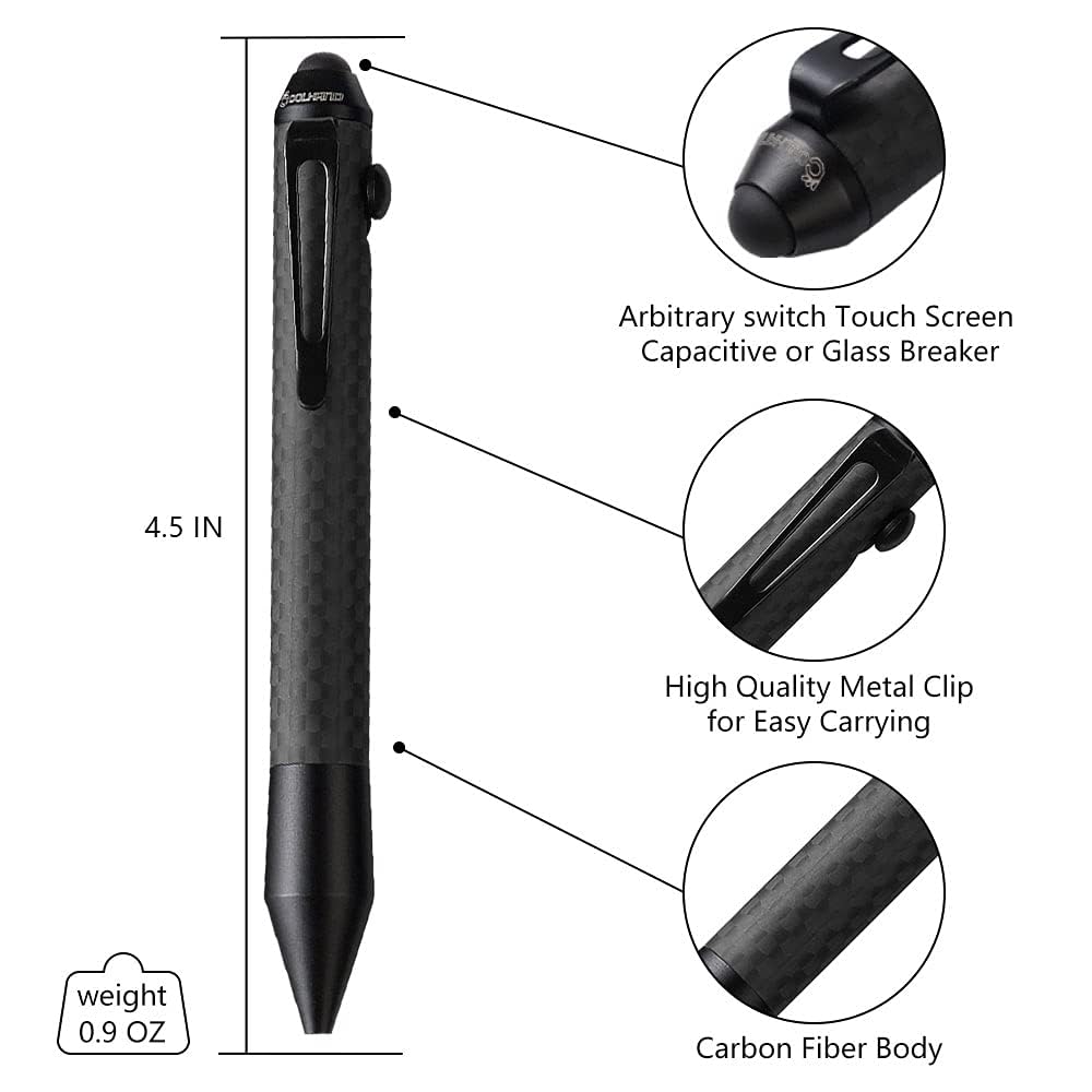 Cool Hand 4.5'' Rocket Carbon Fiber Bolt Action Stylus Ballpoint Pen, Black