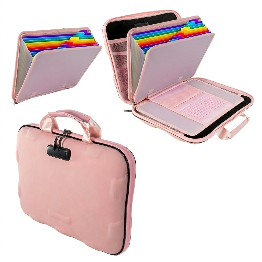 Fireproof Document Box, Hard Case Fireproof File Organizer Box with Lock and 13 Pocket Accordion