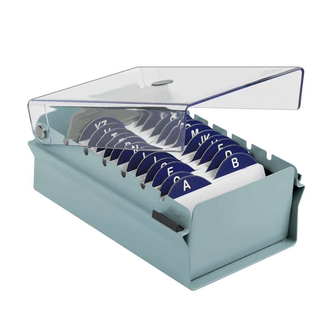 Acrimet Index Business Card Size File Holder Organizer Box Metal Base Heavy Duty (AZ Index Cards