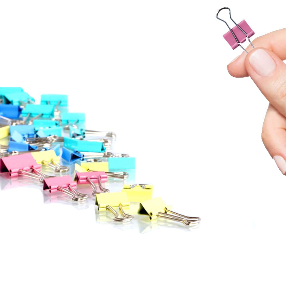 Mini Binder Clips, 120 Pack, 5/8 Inch, Color, Standard 15mm, Micro Paper Clips, Fold Clamp