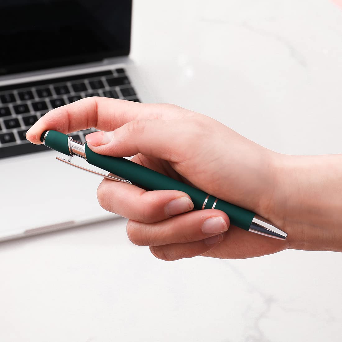 Oddmoal Ballpoint Pen with Stylus Tip, Soft Touch Click Metal Pen, 1.0mm Medium Point, Black Ink