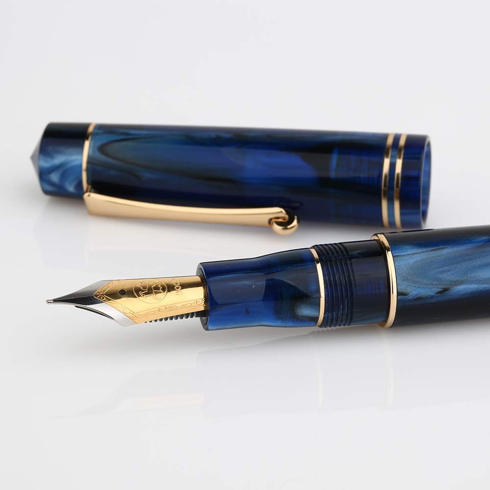 Lanxivi M800 Blue Acrylic Fountain Pen, Germany Bock Fine Nib with Converter and Pen Case Set