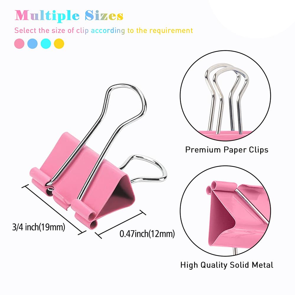 Small Binder Clips, 80 Pack, 3/4 Inch, 0.75 Inch, Standard 19mm, Colored, Capacity 0.23 Inch, Metal