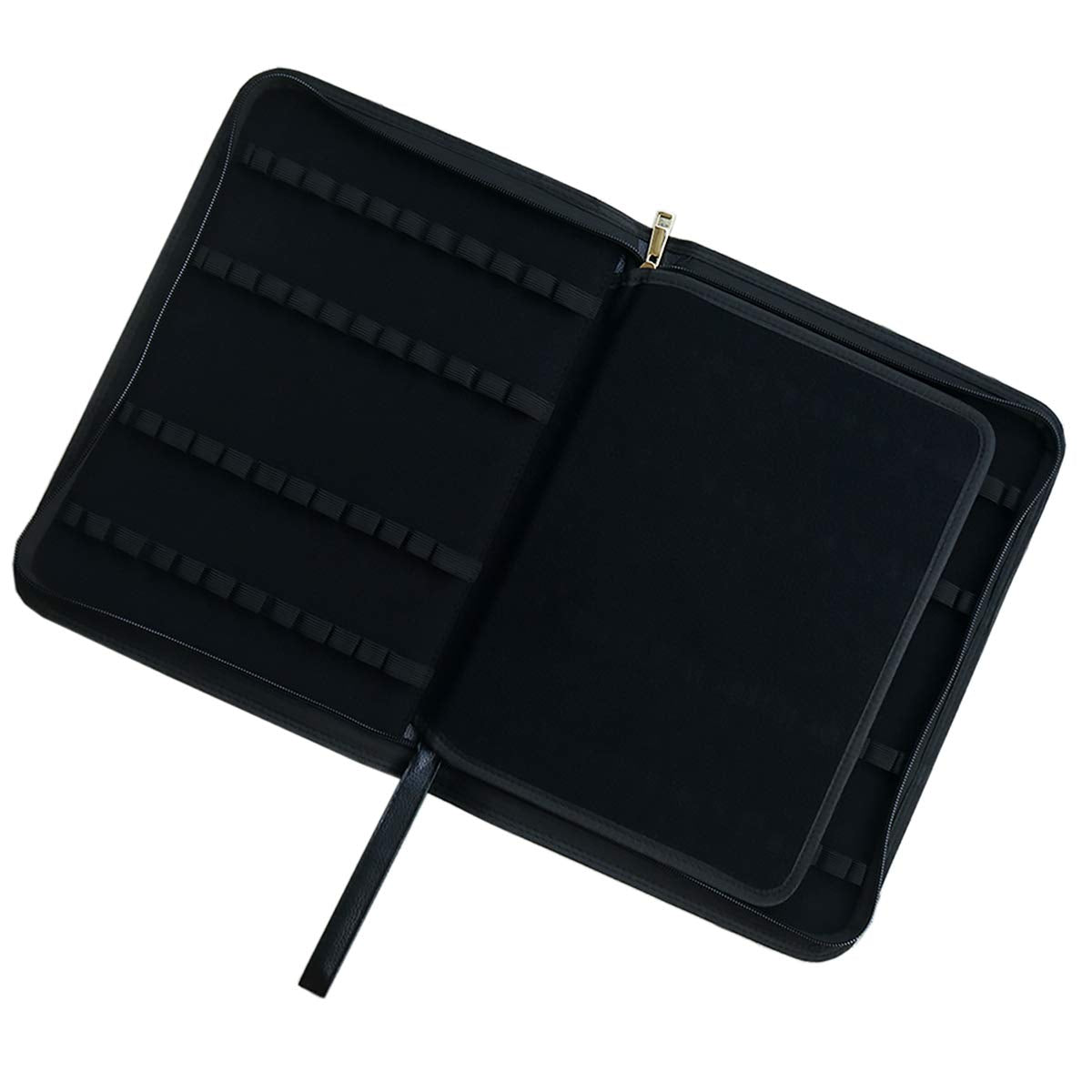Lanxivi Large Capacity Fountain Pen Case PU Leather Black Color 48 Slots pen pouch bag