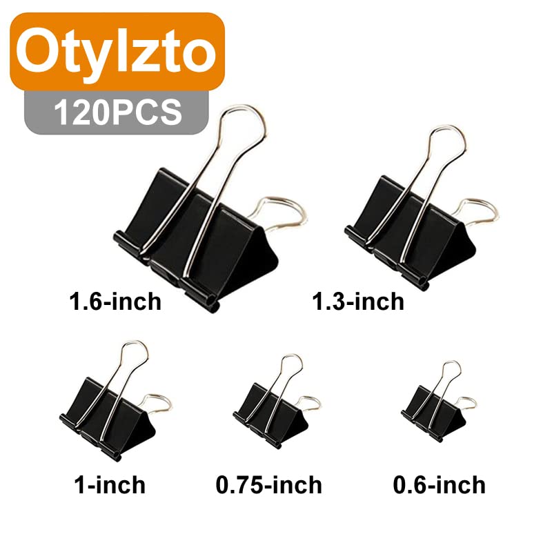 Otylzto 120Pcs Binder Clips Assorted Size, Office Clips with Clear Storage Container, Bulldog