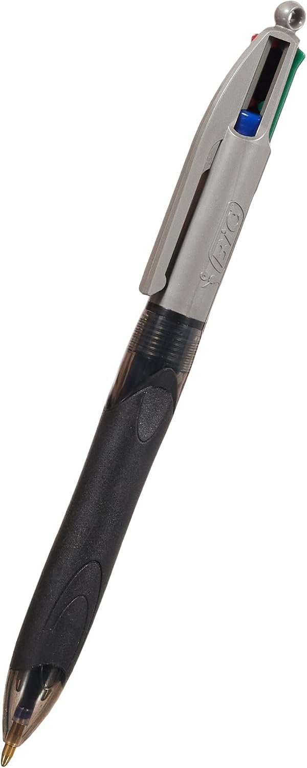 BIC 4 Colours Grip Pro Retractable Medium Point (1.0 mm) Ballpoint Pens, 12 Pens and Each Pen