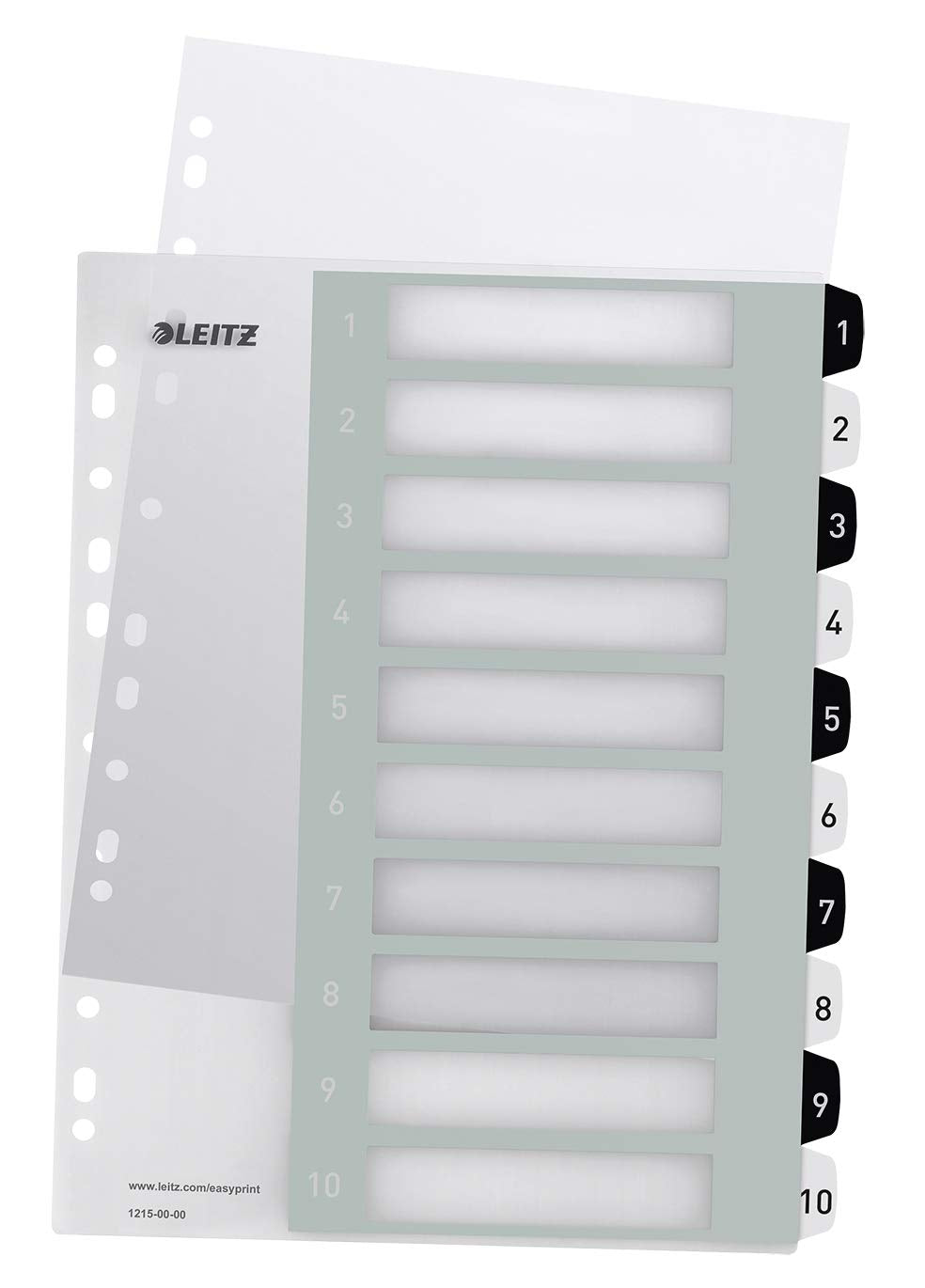 Leitz Wow Printable Index, Extra-Wide, 1-10 Numbered Tabs, PP, A4, White/Black