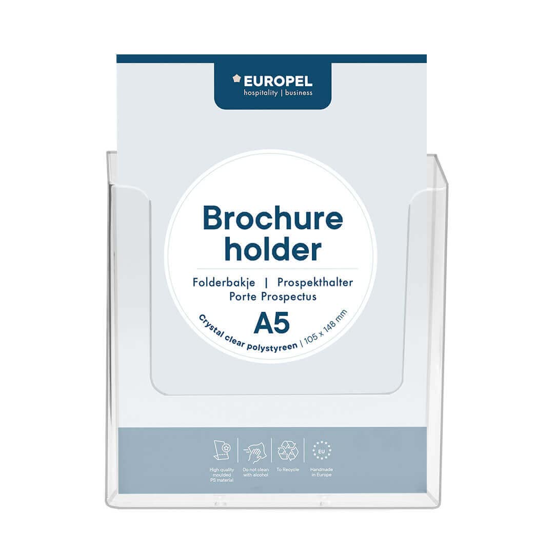 Europel A5 Brochure Holder, Clear Acrylic, Wall Mounted, Dispenser, Display, Leaflet, Menu