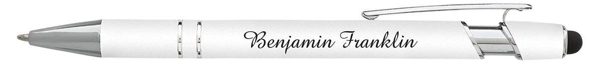 ExpressDesigns™ - Personalized Pens - Rainbow Rubberized Soft Touch Ballpoint Pen with Stylus Tip