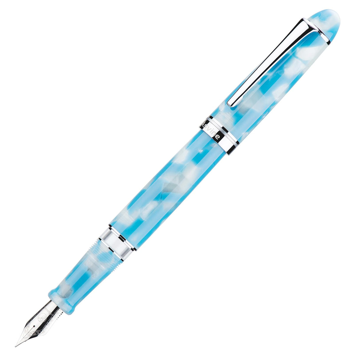 Asvine P50 Piston Fountain Pen Sky Blue Resin, Extra Fine Nib Gold Trim Smooth Writer Collection