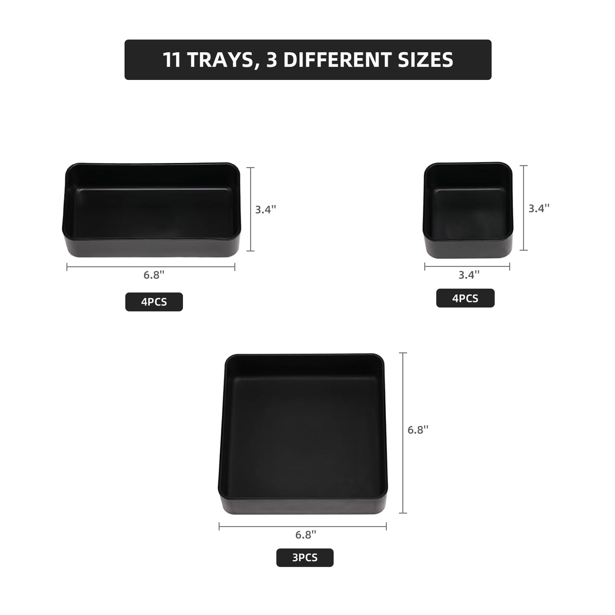11-Piece Stackable Drawer Organizer Set, Multi-size Desk Drawer Organizer Trays Vanity Storage Bins