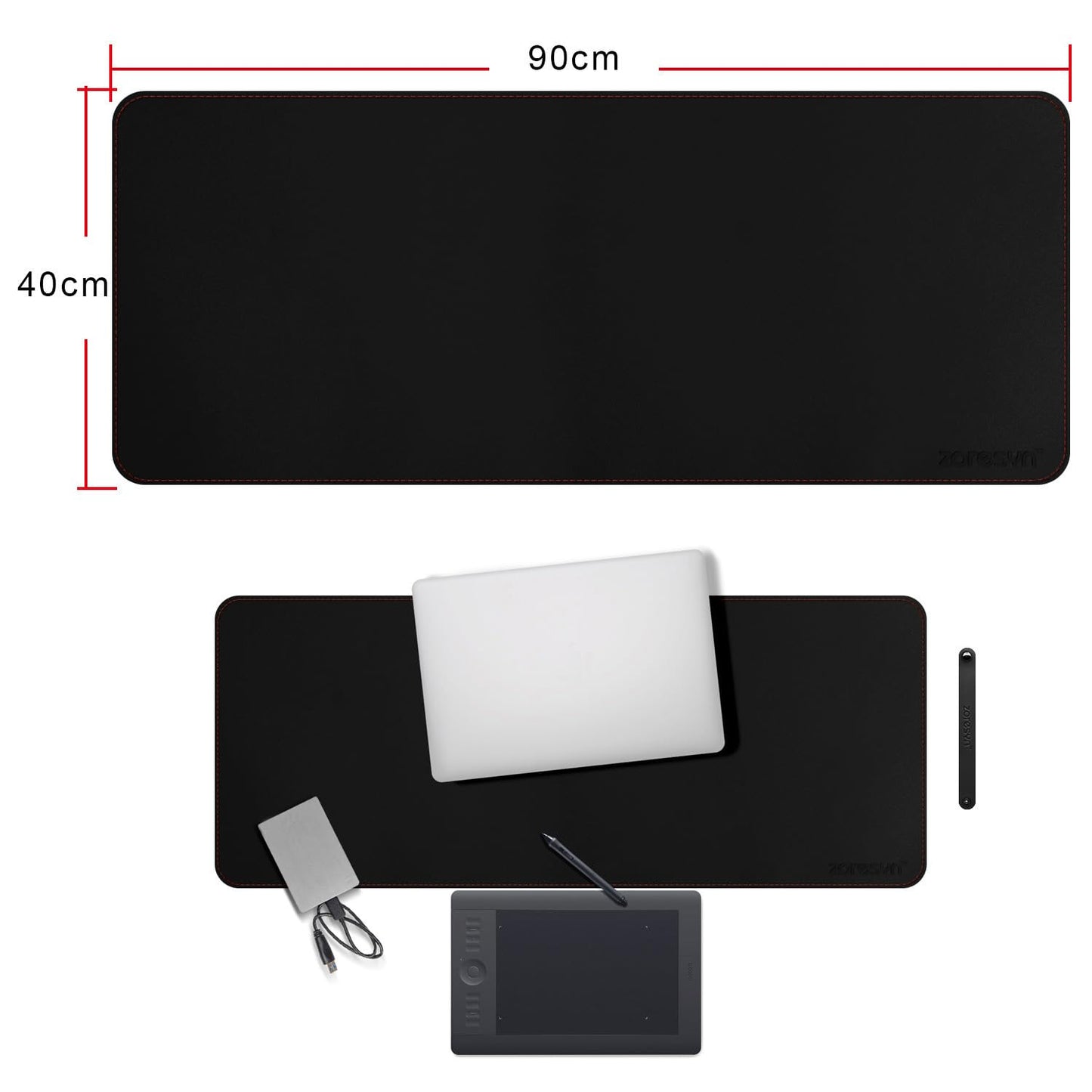ZORESYN Large PU Leather Desk Pads Black, 35.4"x15.8"