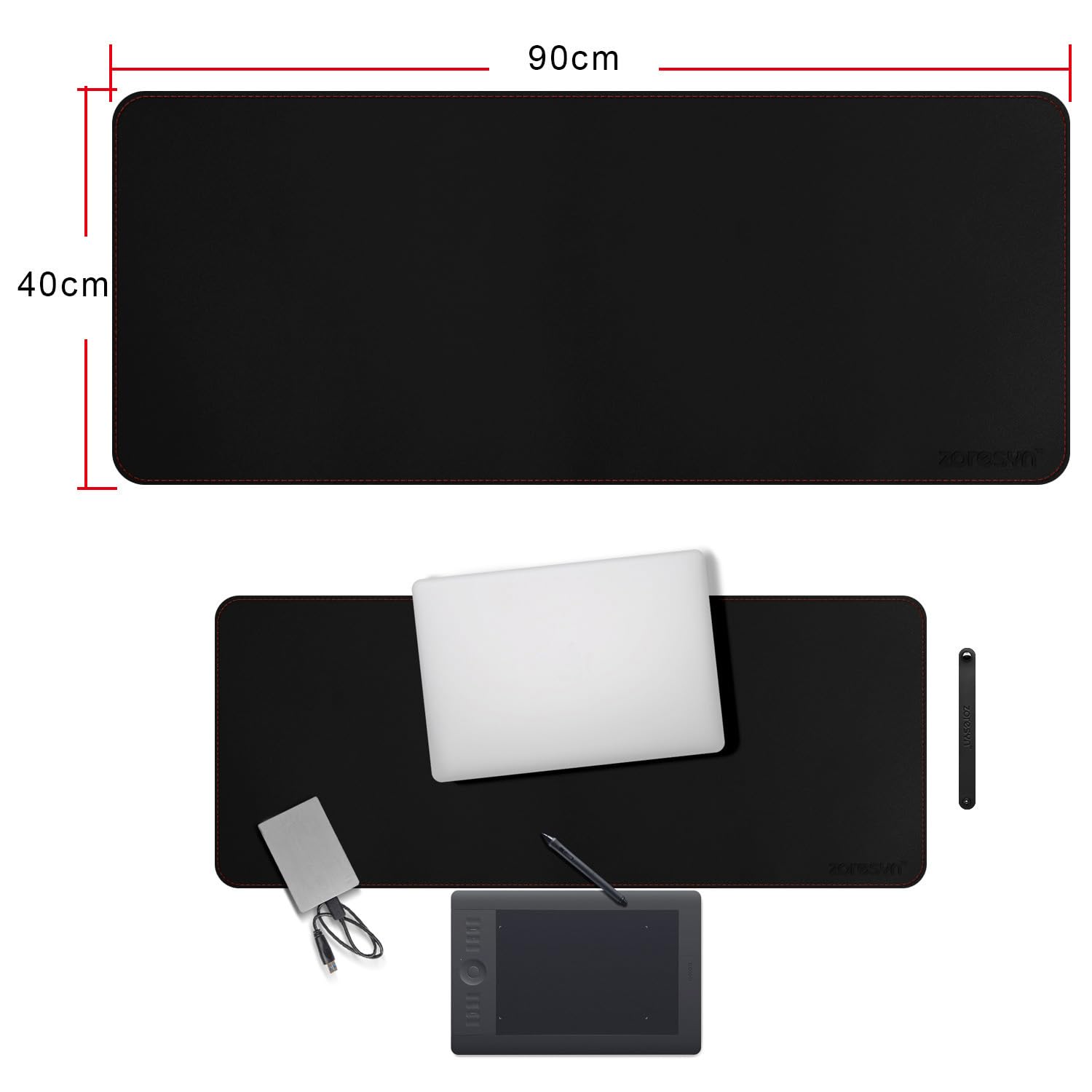 ZORESYN Large PU Leather Desk Pads Black, 35.4"x15.8"