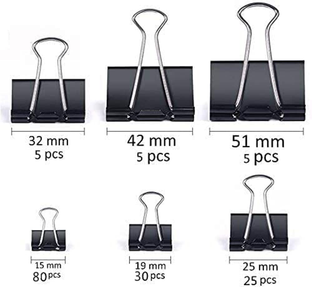 JANYUN 150Pcs Large Binder Clips 6 Assorted Sizes Paper Clamps Clip for Paper Metal Clip Office