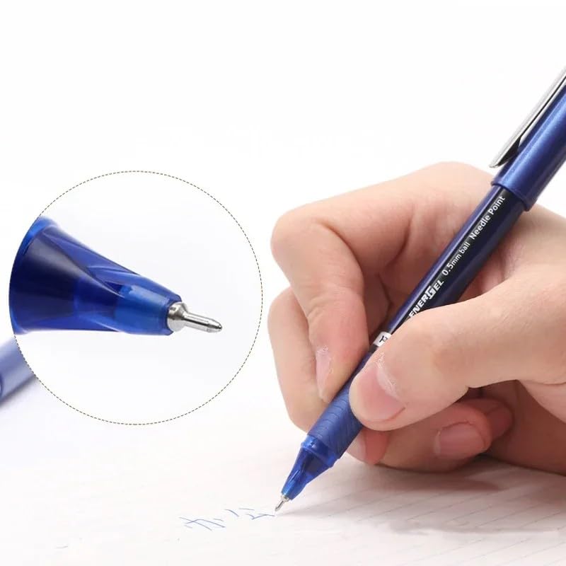 Pentel ENER-GEL NV Liquid Gel Pen, 0.5mm, Fine Line Capped, Needle Tip, Blue Ink, Box of 12