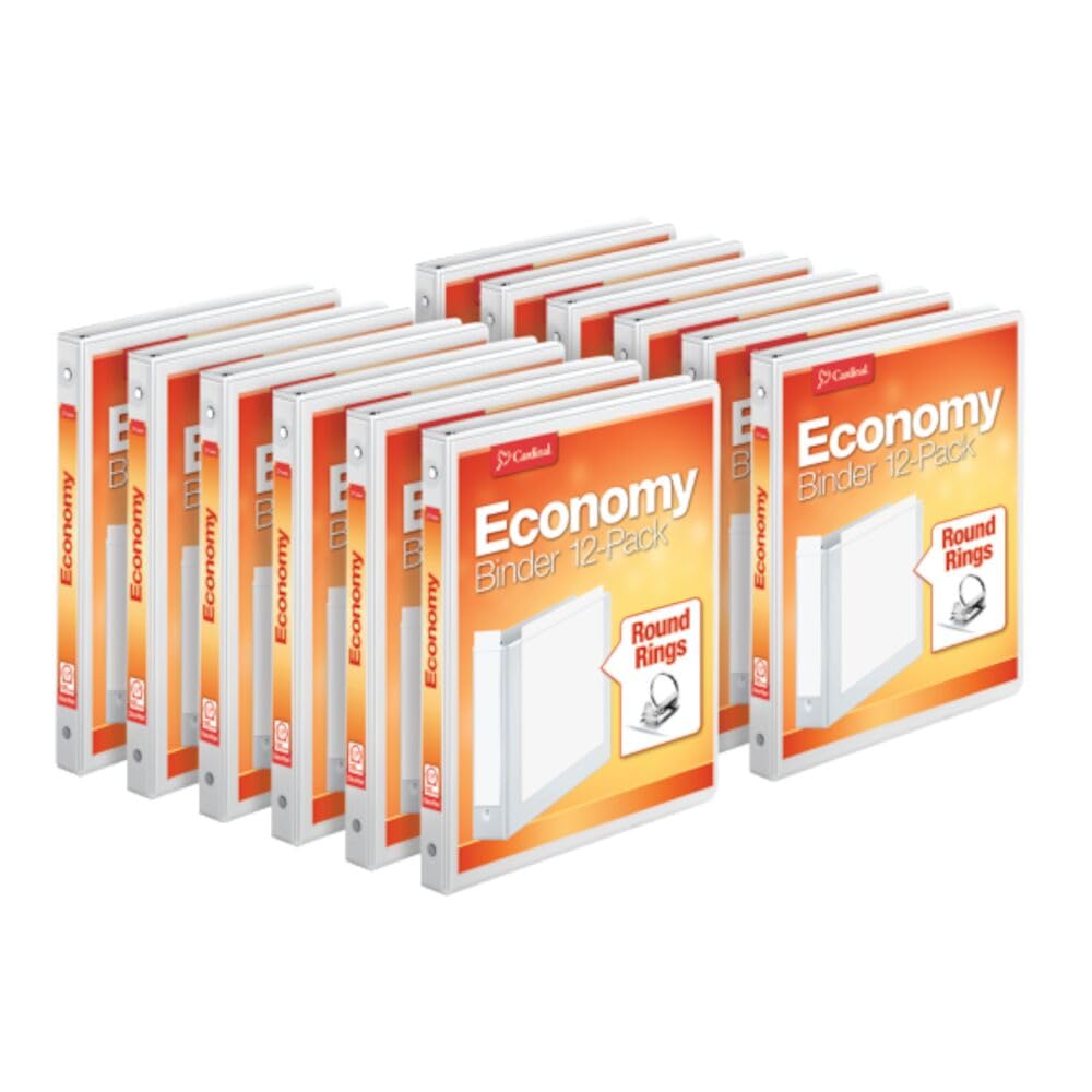 Cardinal 0.5 Inch 3 Ring Binders, White, 12 Pack, Round Ring Binder, Holds 125 Sheets, PVC Free