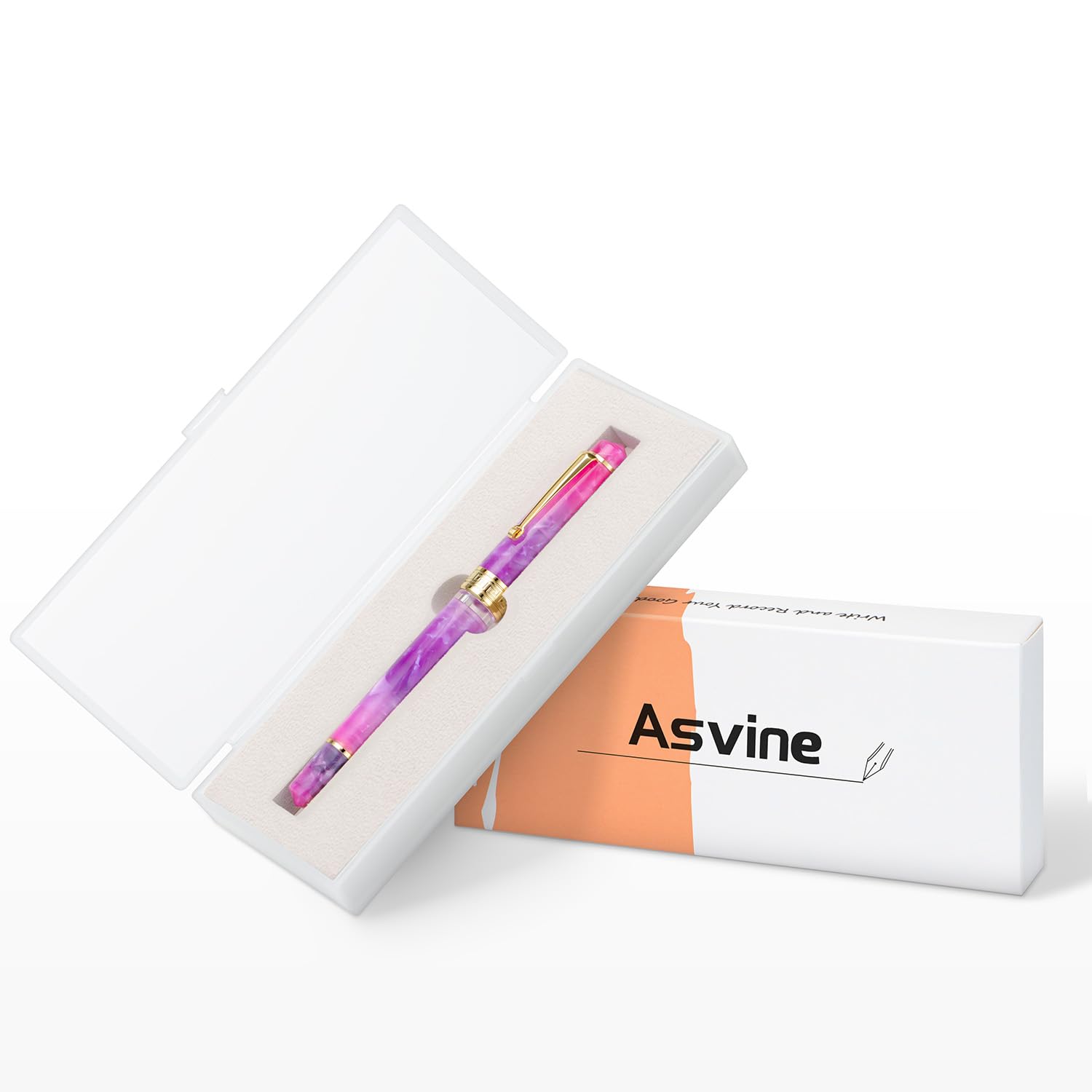Asvine P20 Gradual Purple Piston Fountain Pen, Iridium Fine Nib Gold Trim Resin Pen Smooth Writer