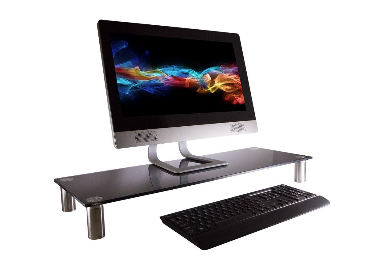 Monoprice Large Multimedia Desktop Stand - Black Glass (30.8 x 11in) Stand & Riser, Laptop Stand