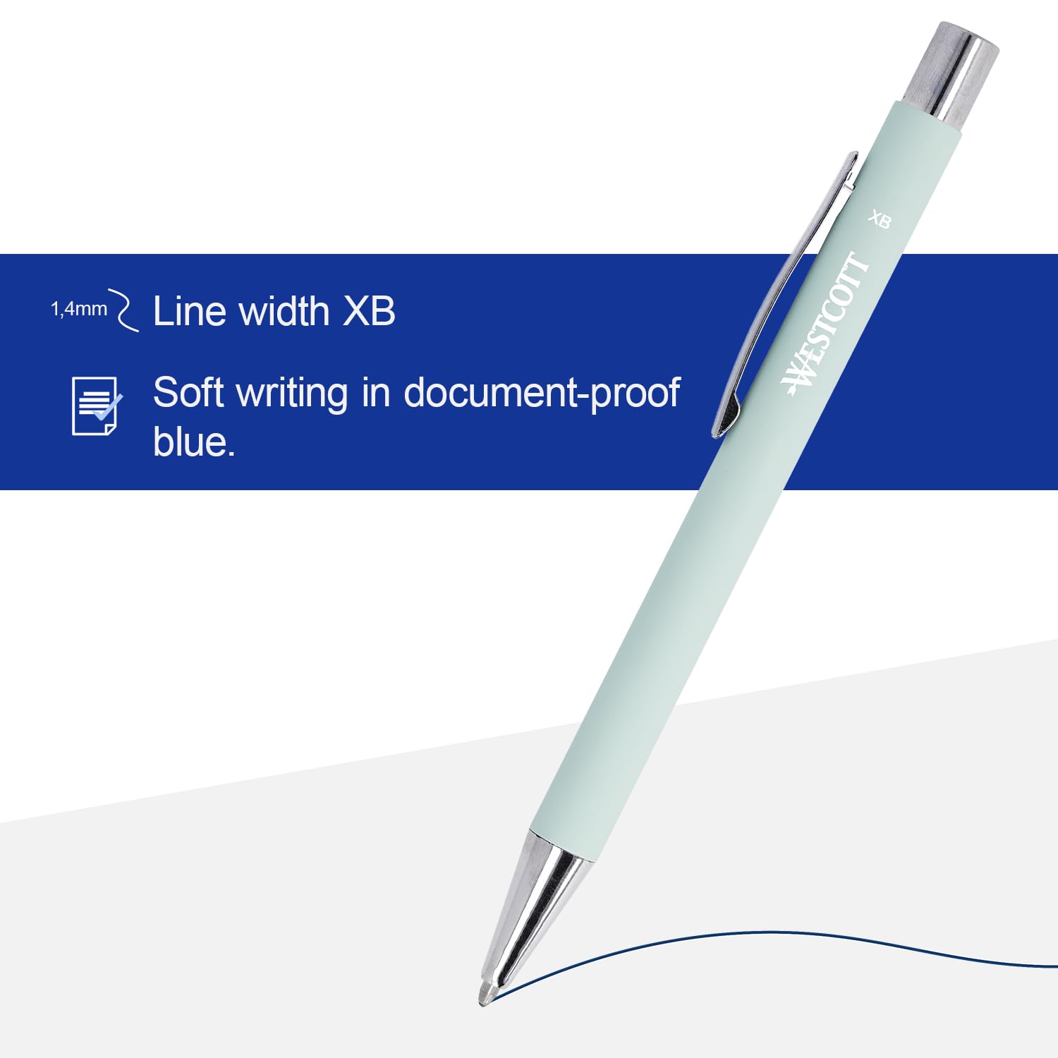 Westcott Premium Ballpoint Pen, Set of 5, Mint Coloured Ballpoint Pens Made of Aluminium, Document