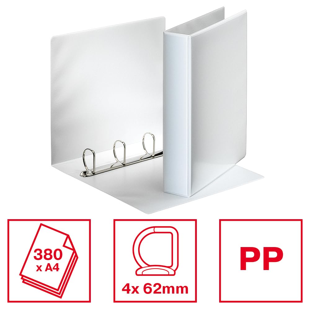 Esselte Essentials Presentation Binder, PP, 4 cm Ring Diameter, 49704 - A4, White