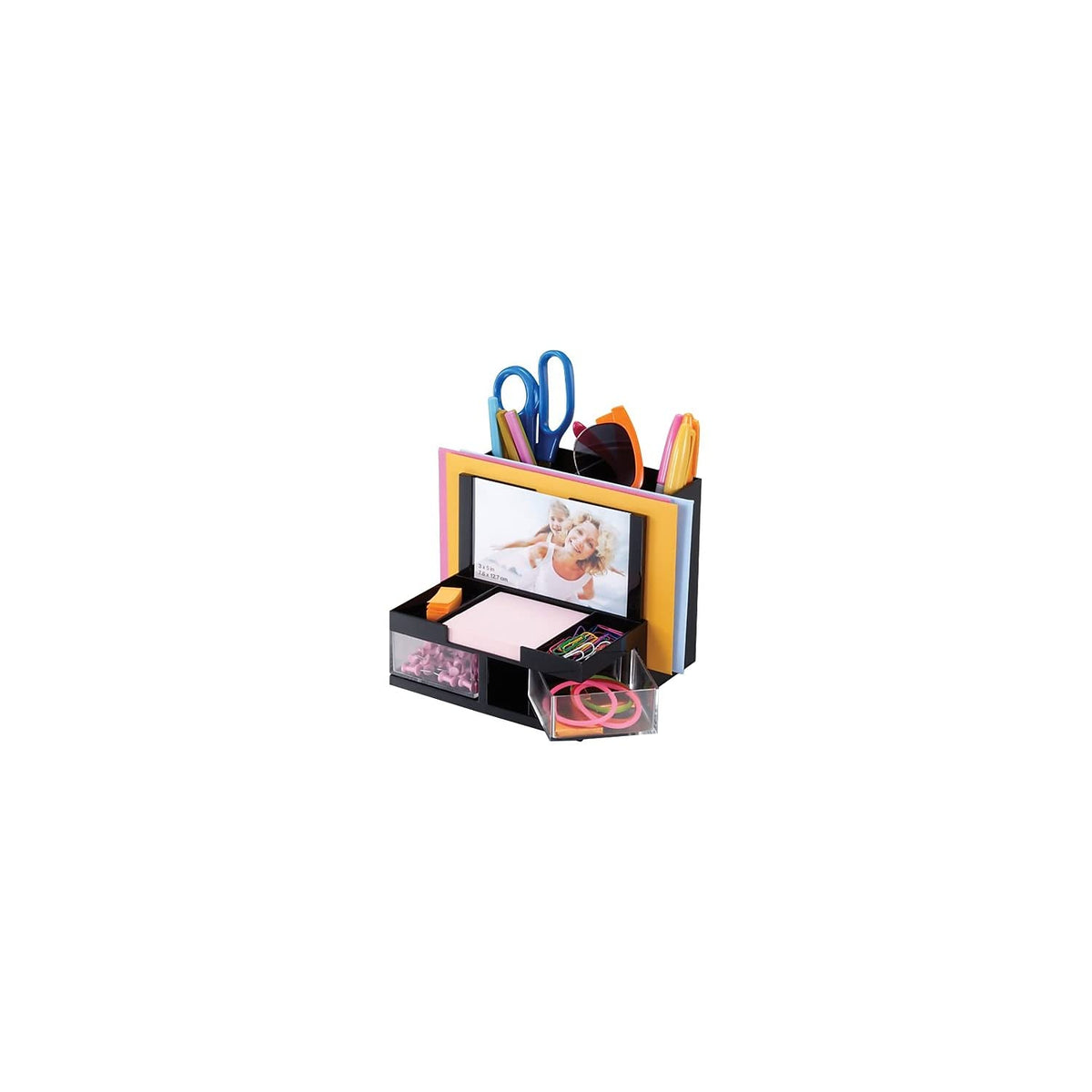 Officemate OIC23112 Desk Organizer, 9 Comp, Black-Clear