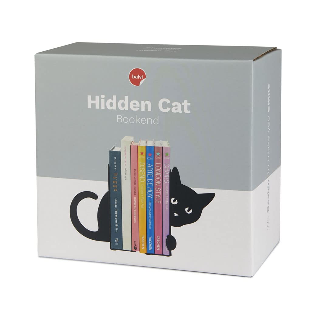 Balvi Hidden Cat Bookend – Black Metal Book Holder for Shelves – Decorative and Functional Book