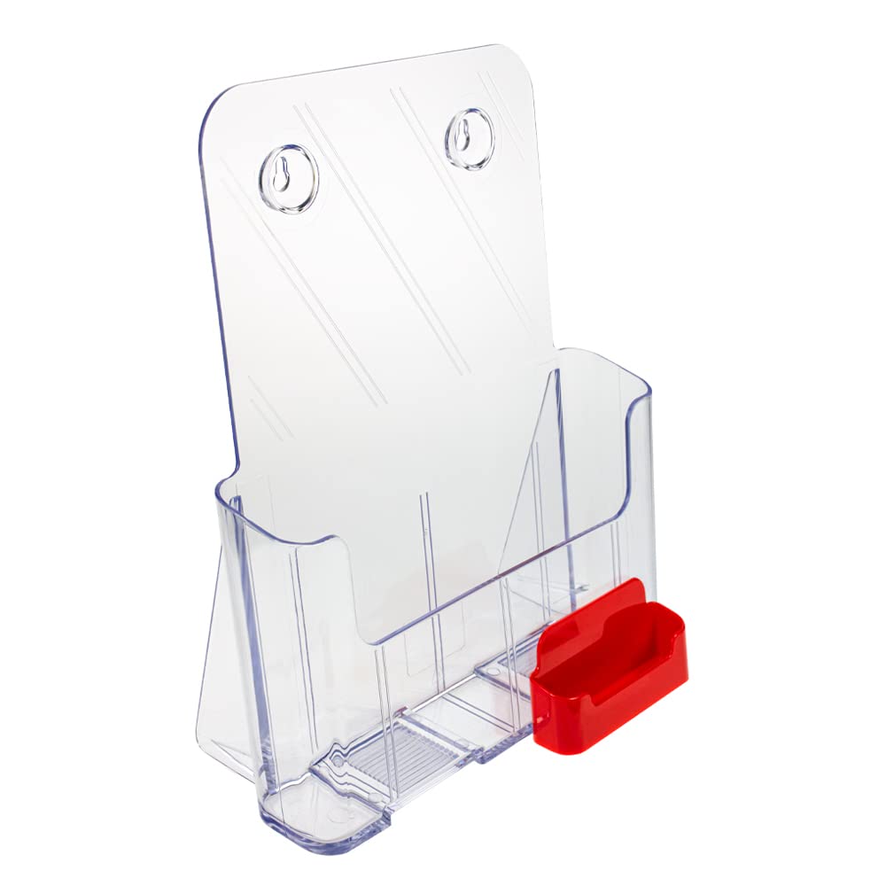 Source One Large Brochure Holder 8.5 x 11 Inches with Business Card Holder (1 Pack, Red)