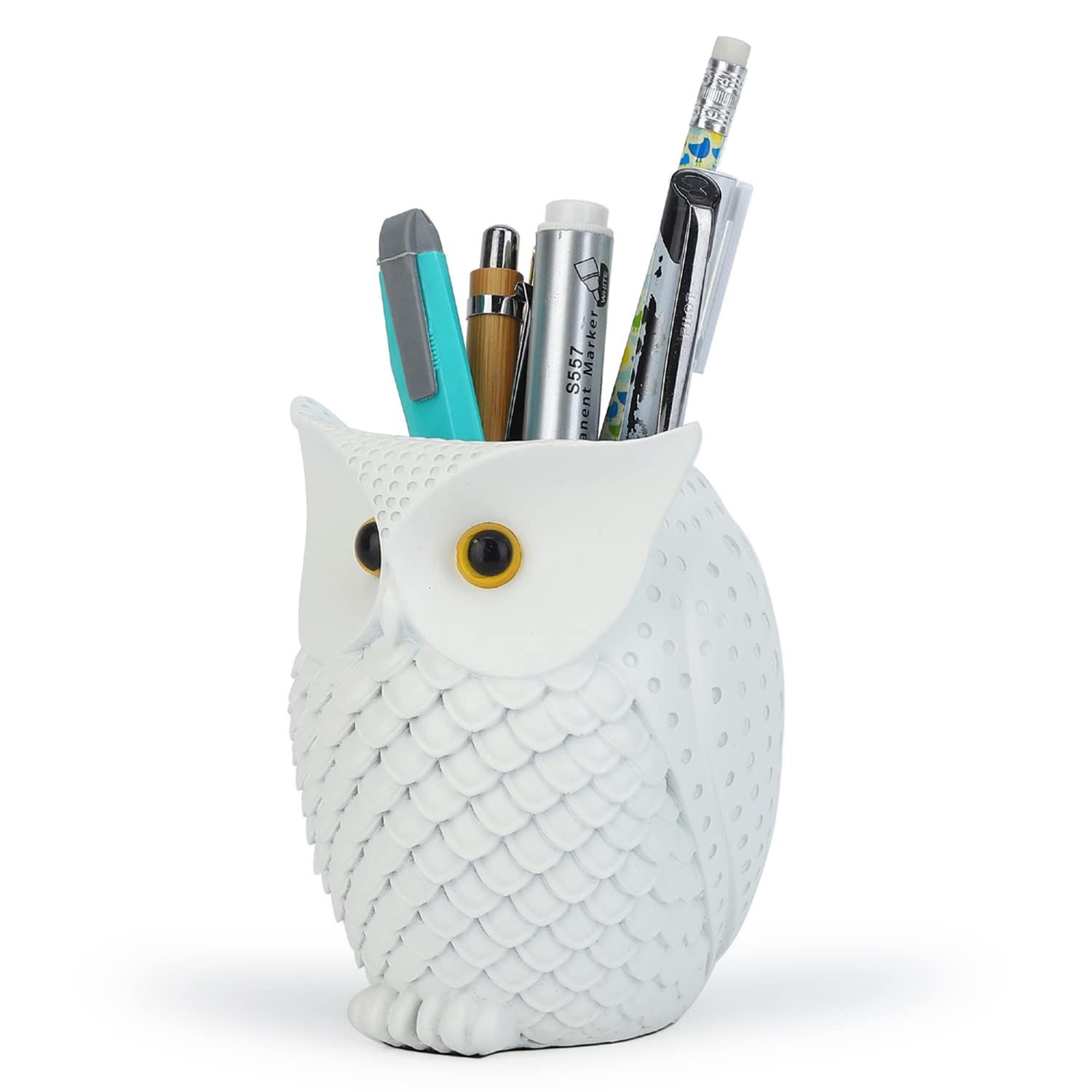 HDMbigmi Owl Pen Holder Makeup Brush Holder Desk Organizer for Desk White