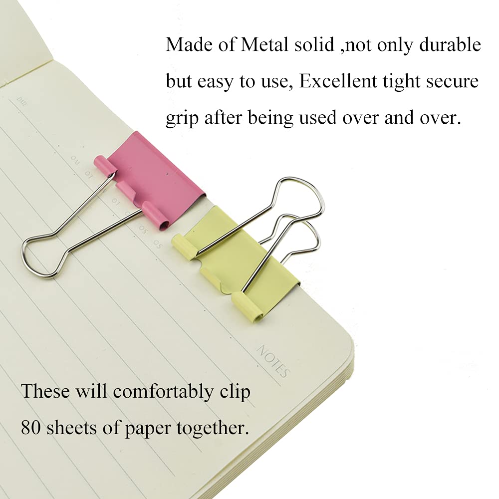 HAHIYO Binder Clips Paper Clamps Spring Steel Sturdy Medium 1.26 inches Width 0.39 Inch Capacity No