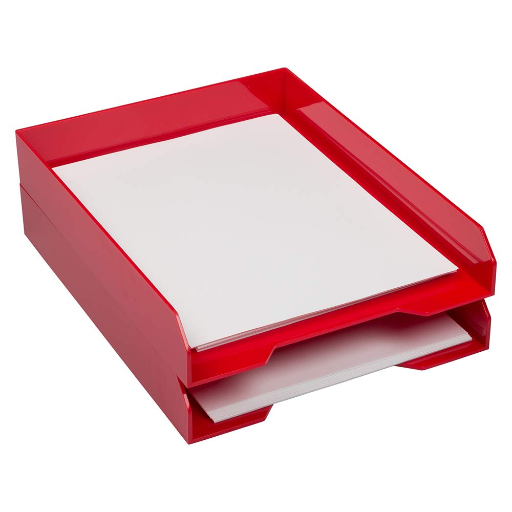 JAM PAPER Stackable Paper Trays - Red - Desktop Document, Letter, & File Organizer Tray - 2/Pack