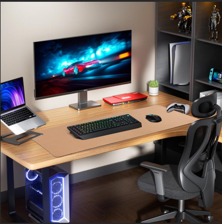 AFIING Leather Desk Pad Protector, Large Desk Mat with Natural Cork & PU Leather, Mouse Pad