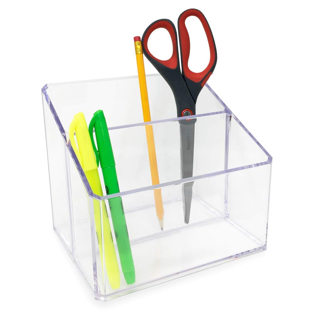 Isaac Jacobs Clear Acrylic 2-Section Organizer, Remote Holder & Multi-Functional Makeup, Brush, Pen