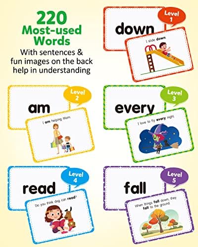 Coogam Sight Words Educational Flashcards - 220 Dolch Sightwords Game with Pictures &