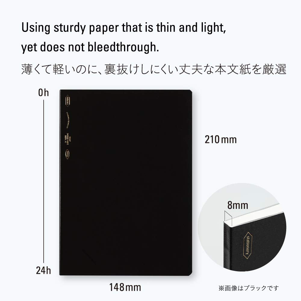 Nitoms S4108 STALOGY Notebook, A5, Squared, 1/2 Ear, Black