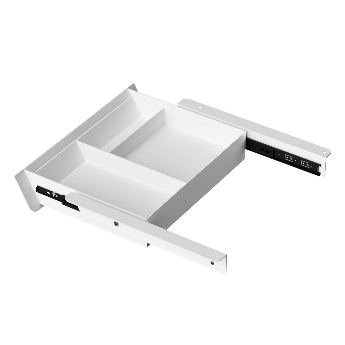 White Under Desk Drawer with Removable Tray, 15.4" Wide 2-in-1 Organizer – 60° Ergonomic Tilt