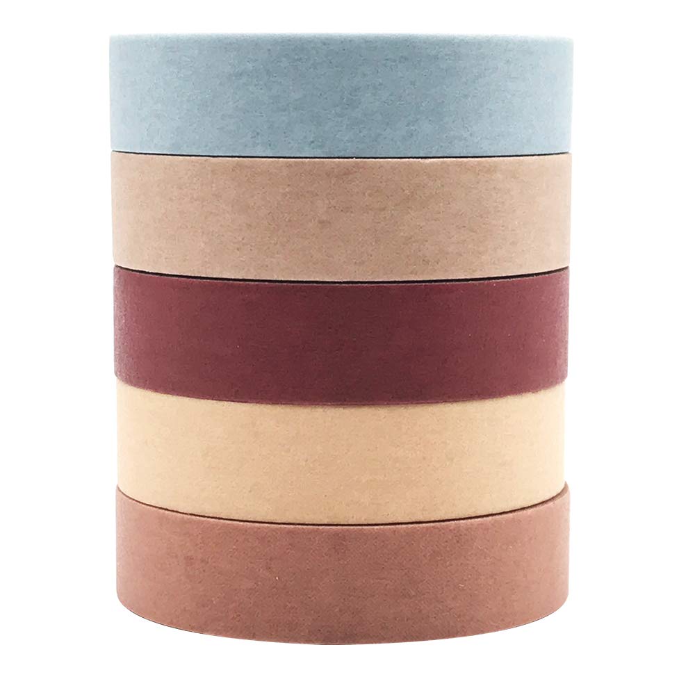 EnYan Solid Color Washi Tapes Set, 5 Rolls Basic Collection Decoration 10mm Wide Japanese Masking