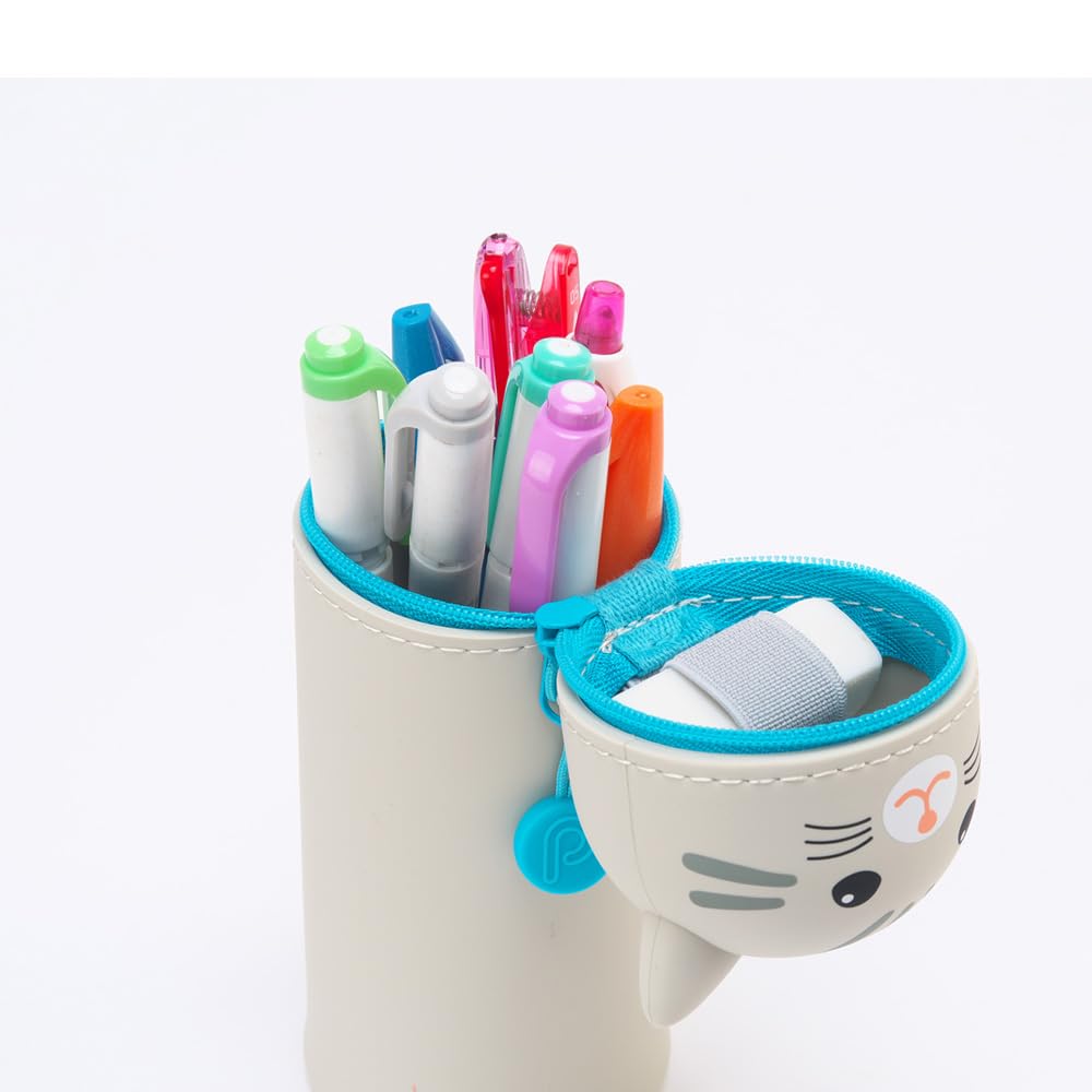 LIHIT LAB Kawaii Japanese Cat Stand Up Pencil Case For School Office College, Cute School Supplies