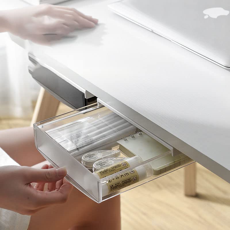 SOUJOY 3 Pack Under Desk Drawer, Self-Adhesive Slide Out Organizer Tray, Plastic Under Table