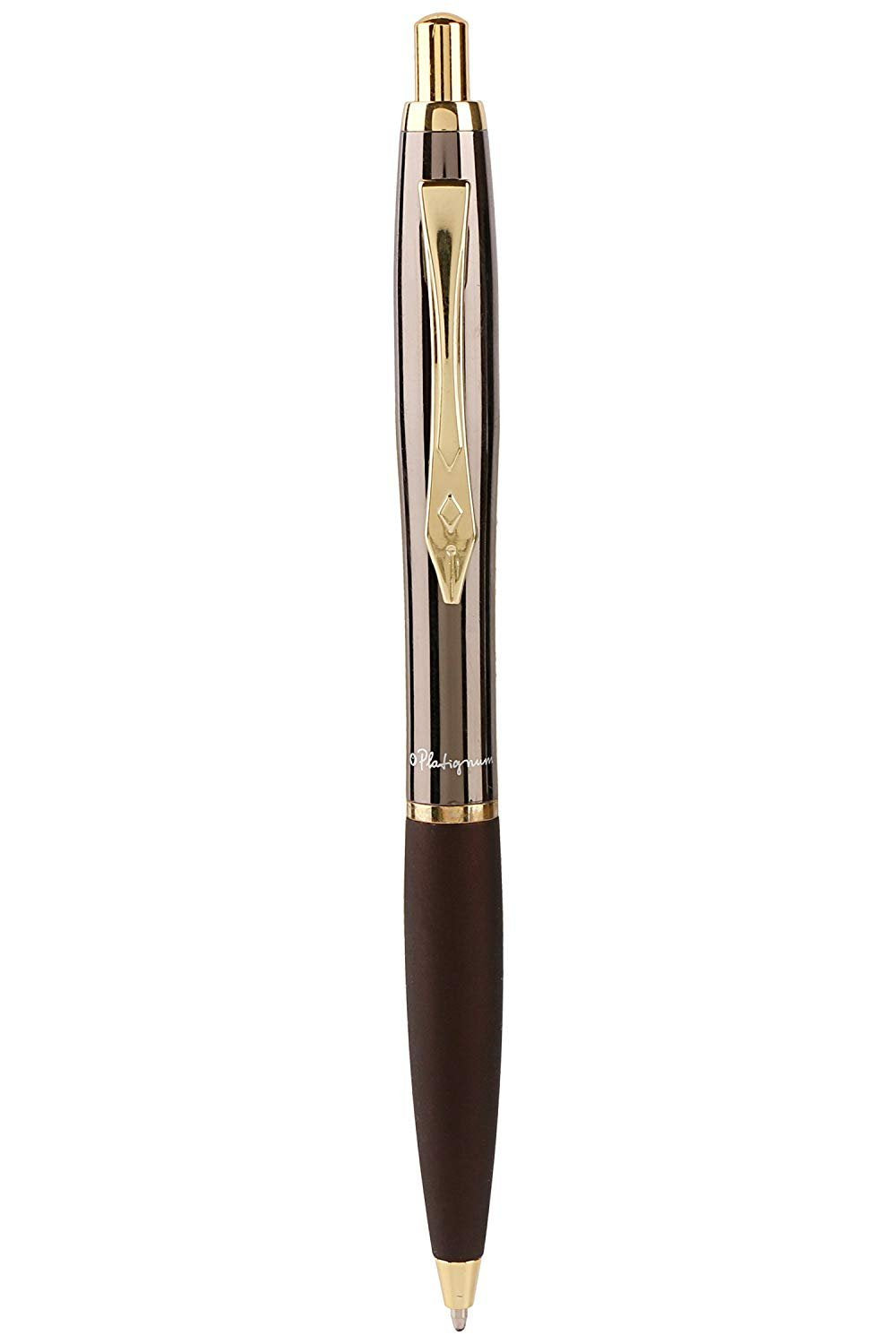 Platignum No. 9 Gun Metal Gold Ball Point Pen with Blue Ink in Gift Box (Black Ink Refill Included)