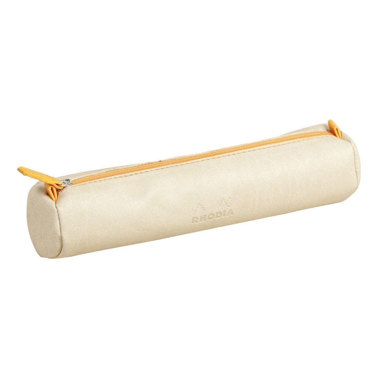 Rhodia 318895C - Rhodiarama Beige Round Pencil Case - 21.5 x 5.5 cm - Genuine Orange Stitching