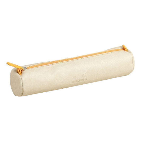 Rhodia 318895C - Rhodiarama Beige Round Pencil Case - 21.5 x 5.5 cm - Genuine Orange Stitching