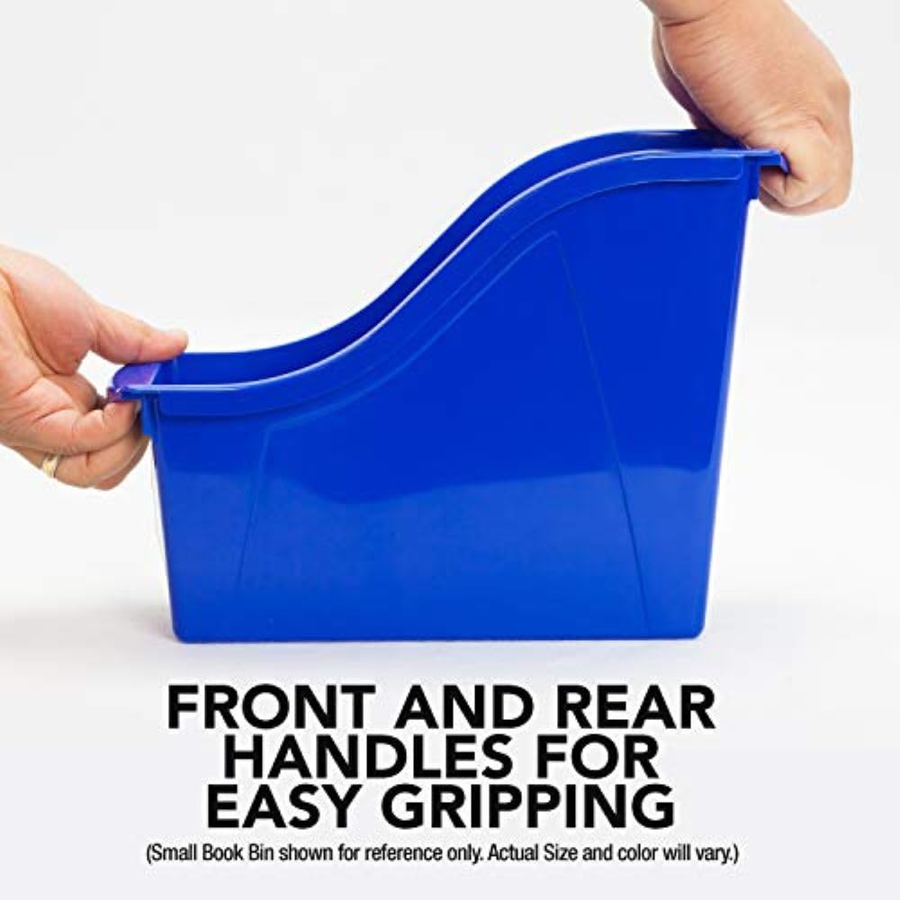 Storex Large Book Bin, Interlocking Plastic Organizer for Home, Office and Classroom, Blue